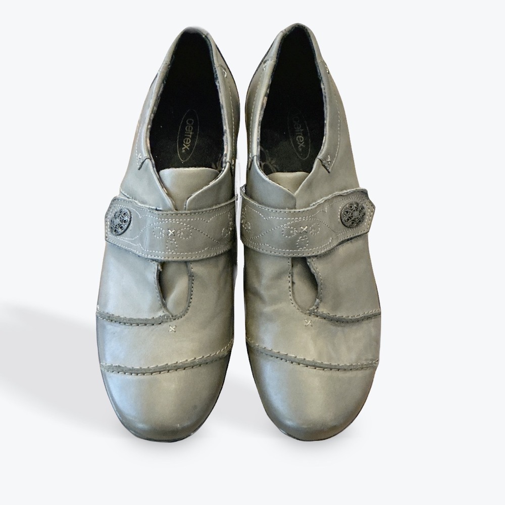 Aetrex Corinne Monk Strap Shoes Womens 11 Gray Leather‎ Comfort Slip On EF851W